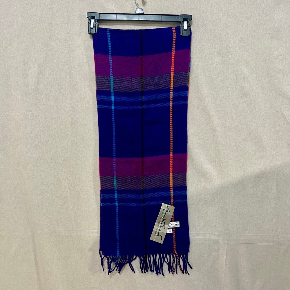 Gloria Vanderbilt Scarf Womens OS Purple NEW Plaid Fringe Acrylic Japan Vintage